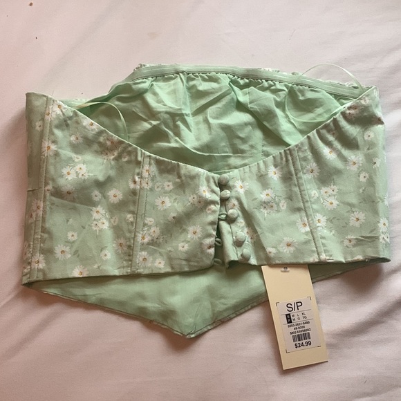 Green floral strapless corset top - Picture 2 of 2
